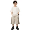 Sundaykids Boys Quick Dry 3/4 Shorts Side Stripe Breathable Loose Fit Elastic Waist Casual Sports Pants