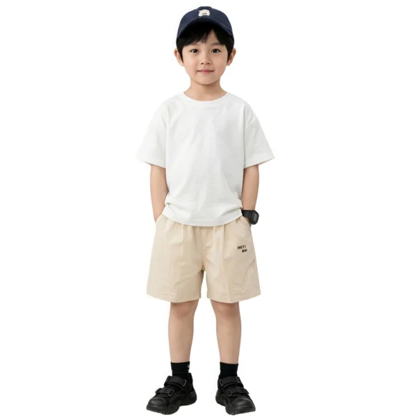 Sundaykids Boys Casual Letter Print Shorts Elastic Waist Breathable Soft Daily School Wear for Kids