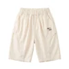Sundaykids Boys Casual Letter Print Shorts Elastic Waist Breathable Soft Daily School Wear for Kids
