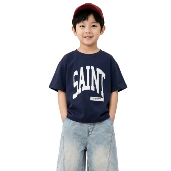 Sundaykids Boys Street Style Big Letter T-shirt Oversized Drop Shoulder Cotton Breathable