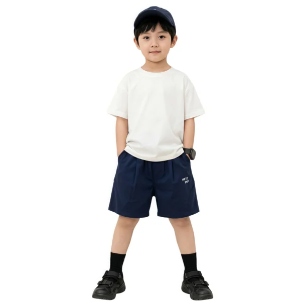 Sundaykids Boys Casual Letter Print Shorts Elastic Waist Breathable Soft Daily School Wear for Kids