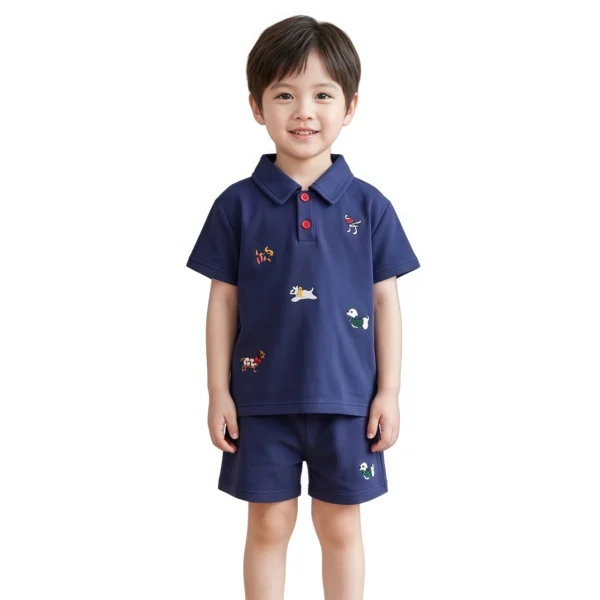 Sundaykids Boys' Summer Polo Set: T-shirt and Shorts, Cute Two-Piece Set