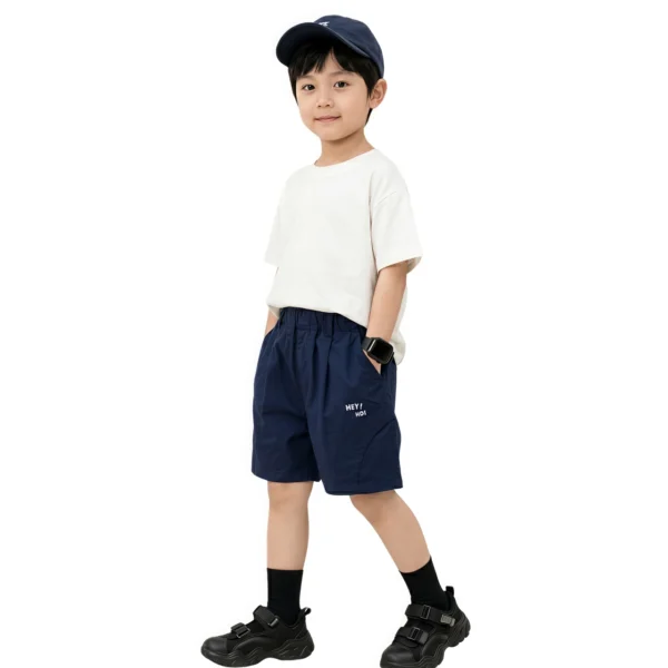 Sundaykids Boys Casual Letter Print Shorts Elastic Waist Breathable Soft Daily School Wear for Kids