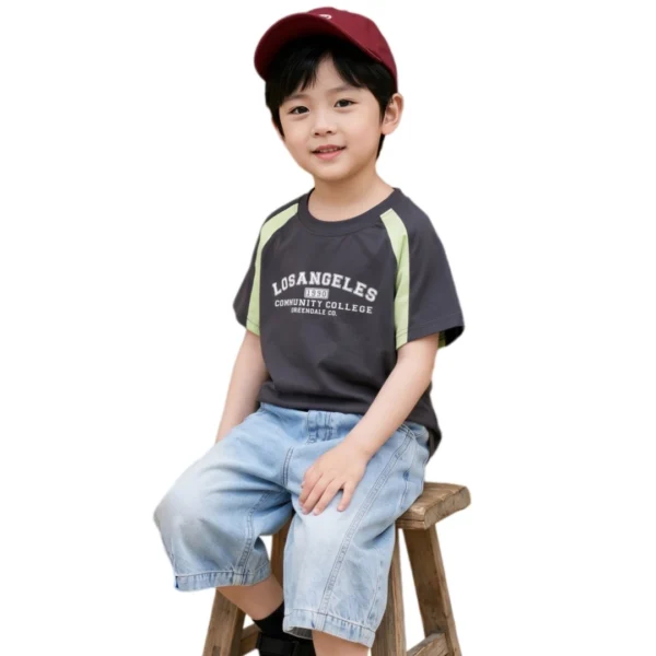 Sundaykids Boys Raglan Sleeve T-shirt Breathable Short Sleeve Top for 1-6Y