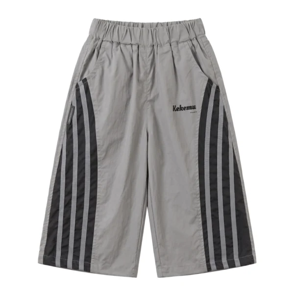 Sundaykids Boys Quick Dry 3/4 Shorts Side Stripe Breathable Loose Fit Elastic Waist Casual Sports Pants