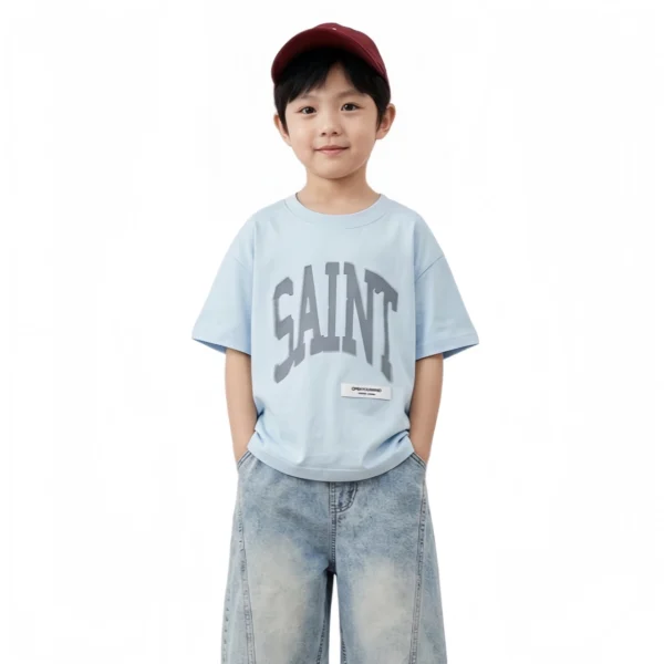 Sundaykids Boys Street Style Big Letter T-shirt Oversized Drop Shoulder Cotton Breathable