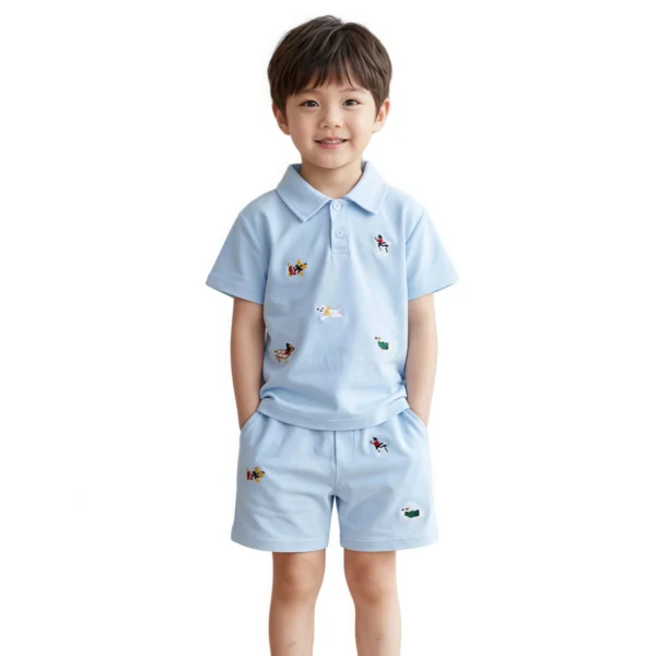 Sundaykids Boys' Summer Polo Set: T-shirt and Shorts, Cute Two-Piece Set