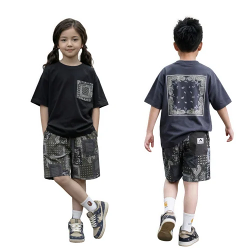 OKP015 SundayKids outdoor casual shorts, retro print trendy men's shorts, durable and washable casual pants.