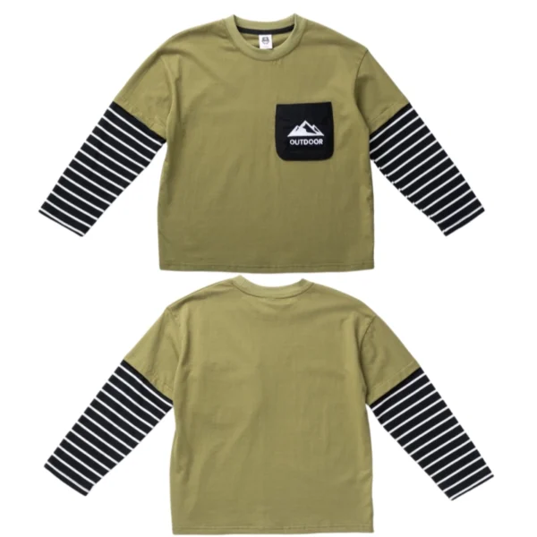 SundayKids casual striped color-blocked long-sleeved top, waterproof and sweat-wicking, perfect for siblings or family outdoor gatherings.