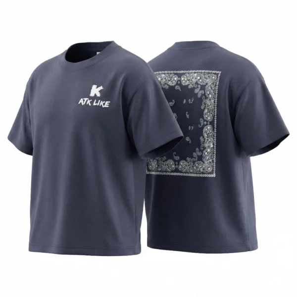 OKT005-Grey SundayKids casual solid color retro cashew print T-shirt, solid color cool-feel sweat-wicking loose top, suitable for siblings, parent-child outfits.