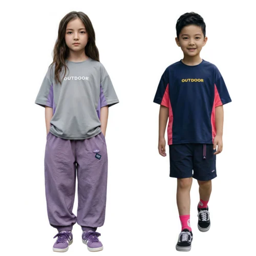 SundayKids quick-drying, breathable mesh outdoor T-shirt, color-blocked, cool-feeling, sweat-wicking, and stretchy top, suitable for siblings, parent-child outfits.