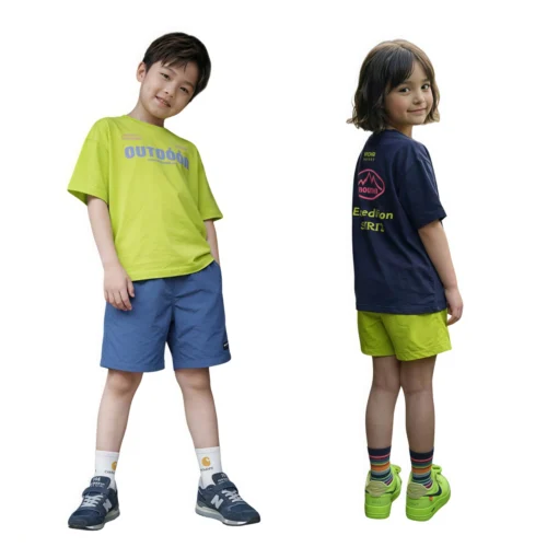 SundayKids quick-drying and breathable outdoor T-shirt, color-blocked, cool-feeling, sweat-wicking, and stretchy top, suitable for siblings, parent-child outfits.