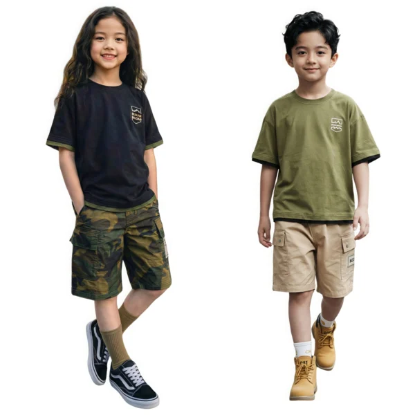 OKT010 SundayKids outdoor layered solid color printed T-shirt, color-blocked, sweat-wicking, stretchy top, suitable for siblings, parent-child outfits.