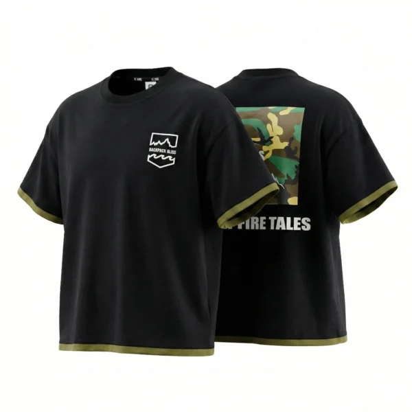 OKT010-Black SundayKids outdoor layered solid color printed T-shirt, color-blocked, sweat-wicking, stretchy top, suitable for siblings, parent-child outfits.