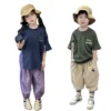 SundayKids outdoor crew neck T-shirt, color-blocked, sweat-wicking, quick-drying top, suitable for siblings, parent-child outfits.