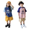 SundayKids outdoor crew neck T-shirt, color-blocked, sweat-wicking, quick-drying top, suitable for siblings, parent-child outfits.