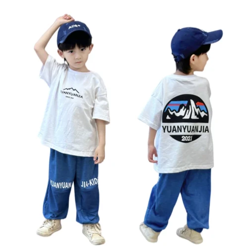 SundayKids outdoor mountain-themed printed loose-fitting T-shirt, solid color, sweat-wicking, quick-drying top, suitable for siblings, parent-child outfits.