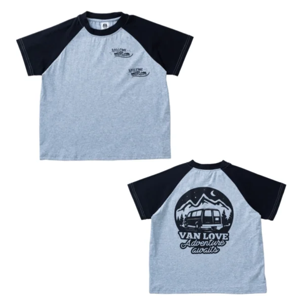 SundayKids outdoor mountain-themed printed loose-fitting T-shirt, solid color, sweat-wicking, quick-drying top, suitable for siblings, parent-child outfits.
