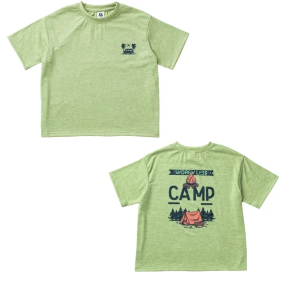 OKT023-Green SundayKids outdoor mountain-themed printed loose-fitting T-shirt, solid color, sweat-wicking, quick-drying top, suitable for siblings, parent-child outfits.