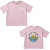 OKT023-Pink SundayKids outdoor mountain-themed printed loose-fitting T-shirt, solid color, sweat-wicking, quick-drying top, suitable for siblings, parent-child outfits.