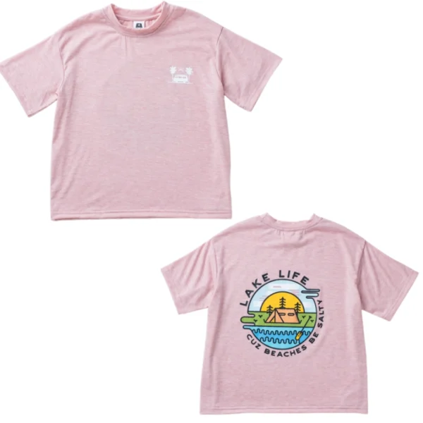 OKT023-Pink SundayKids outdoor mountain-themed printed loose-fitting T-shirt, solid color, sweat-wicking, quick-drying top, suitable for siblings, parent-child outfits.