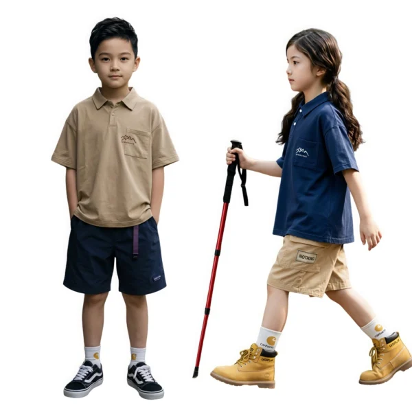 SundayKids Outdoor Mountain Style Stand-up Collar Solid Color Loose-fitting T-shirt, sweat-wicking and quick-drying top, suitable for siblings, parent-child outfits.