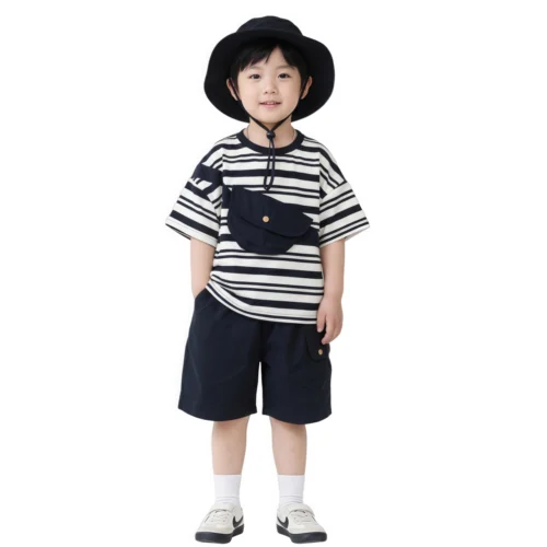 主图 (1) Sundaykids boys short-sleeved suit 1-6 years old boy summer striped pocket t-shirt baby boy clothes