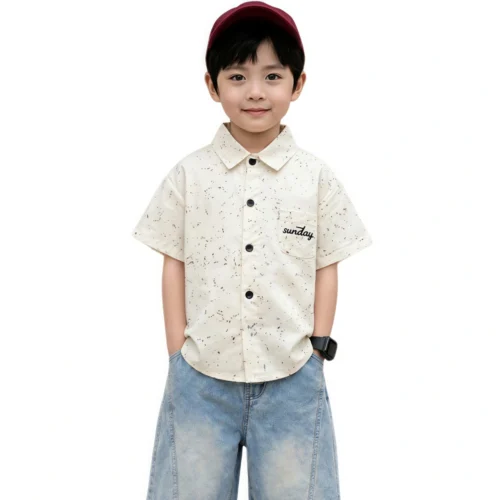 Sundaykids Toddler Boys' Speckled Short - Sleeve Shirt - Casual & Cute for 1 - 6 Years