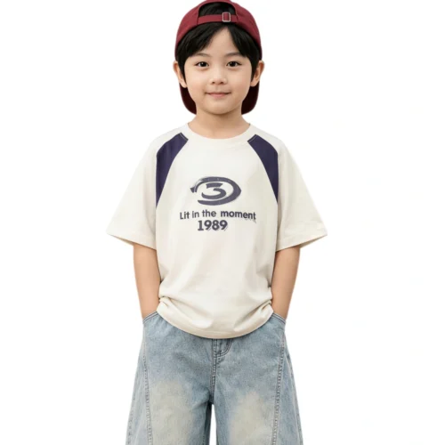 Sundaykids Boys Raglan Sleeve T-shirt Color Block Vintage Print Casual Top for 1-6Y