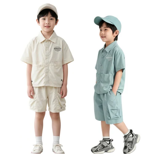 主图 (1) Sundaykids Boys Sunscreen Terno Set Quick Dry Short Sleeve Shirt+Cargo Shorts Vacation Outdoor Clothes for 3-8Y