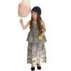 主图 SundayKids Girls' Sweet Lace Strap Ruffled Leisure Pants Set Girls Outfits