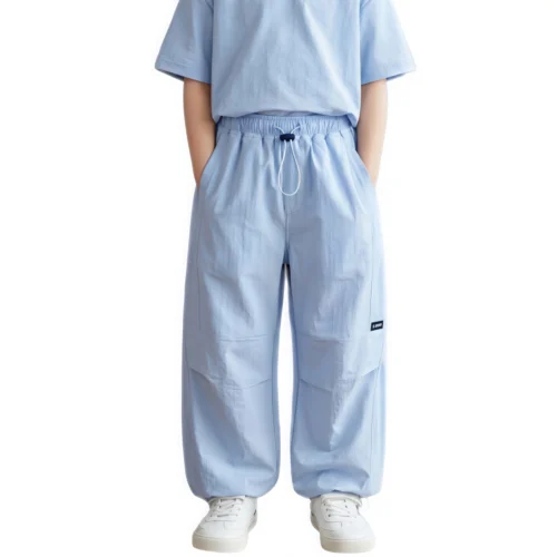 Sundaykids Boys Light Blue Pants Quick Dry Breathable Elastic Drawstring Waist Loose Fit Summer Pants