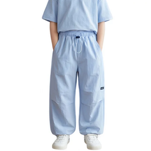 Sundaykids Boys Light Blue Pants Quick Dry Breathable Elastic Drawstring Waist Loose Fit Summer Pants