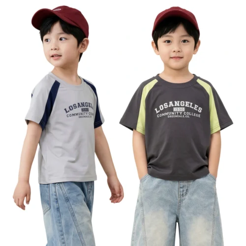 Sundaykids Boys Raglan Sleeve T-shirt Breathable Short Sleeve Top for 1-6Y