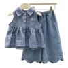 SundayKids Sleeveless Terno Striped top denim two-piece set