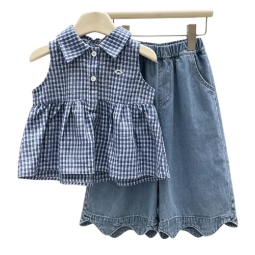 SundayKids Sleeveless Terno Striped top denim two-piece set