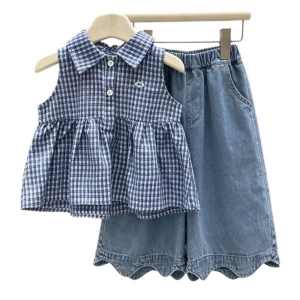 SundayKids Sleeveless Terno Striped top denim two-piece set