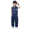 Sundaykids 2026 new denim vest+denim curved pants two-piece set