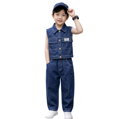 主图 Sundaykids 2026 new denim vest+denim curved pants two-piece set
