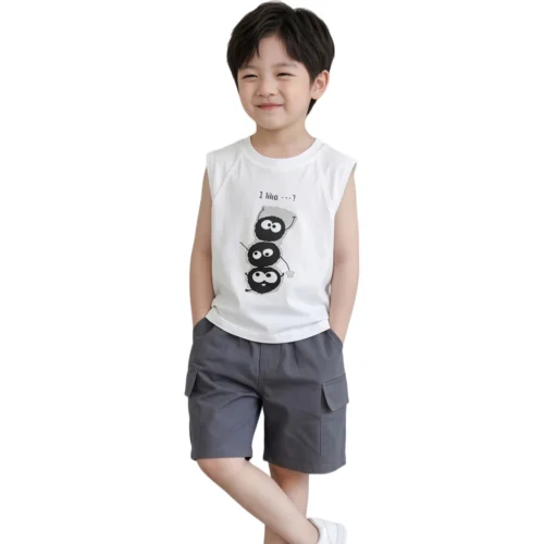 Sundaykids Toddler Boys' Fun Monster Graphic Vest & Cargo Shorts Set - Cool Style for 1 - 6 Years