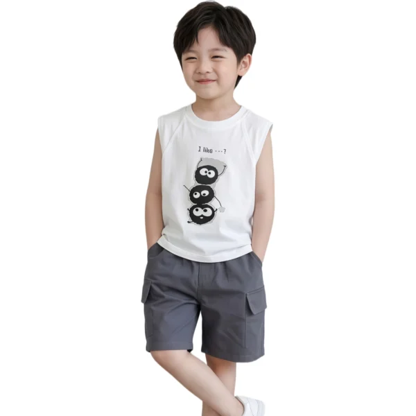 Sundaykids Toddler Boys' Fun Monster Graphic Vest & Cargo Shorts Set - Cool Style for 1 - 6 Years