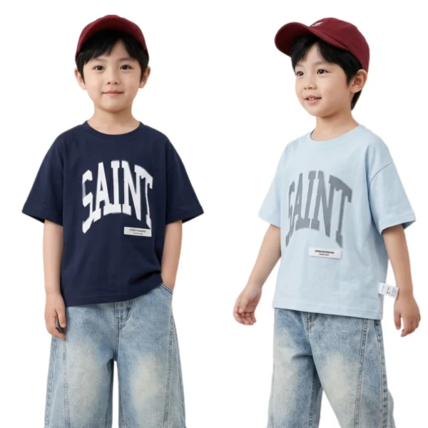 Sundaykids Boys Street Style Big Letter T-shirt Oversized Drop Shoulder Cotton Breathable
