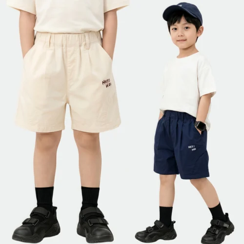 Sundaykids Boys Casual Letter Print Shorts Elastic Waist Breathable Soft Daily School Wear for Kids