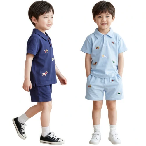 主图 Sundaykids Boys' Summer Polo Set: T-shirt and Shorts, Cute Two-Piece Set