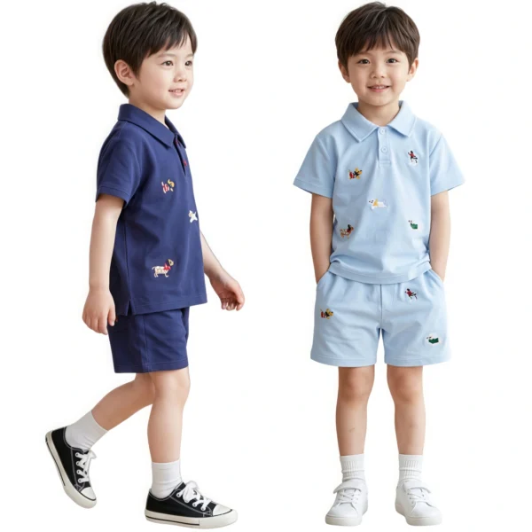 Sundaykids Boys' Summer Polo Set: T-shirt and Shorts, Cute Two-Piece Set