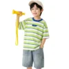 Sundaykids Boys Korean Style Contrast Collar Striped T-shirt Breathable Drop Shoulder Loose Fit