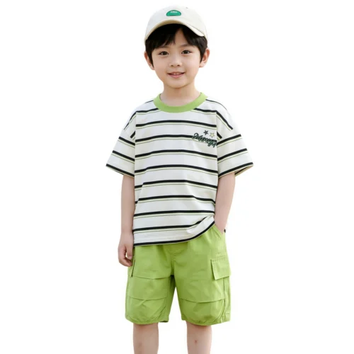 主图 Sundaykids Boys Striped Contrast Collar Cargo Terno Set