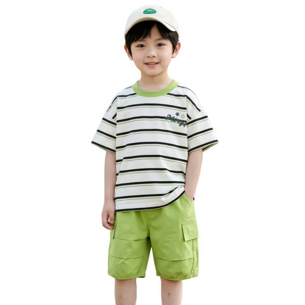 Sundaykids Boys Striped Contrast Collar Cargo Terno Set