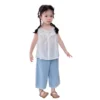 SundayKids Girls' Lace Eyelet Sleeveless Top & Light Denim Pants Two-Piece Set