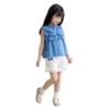 SundayKids Girls Summer Sleeveless Ruffle Blouse & Casual Shorts Set
